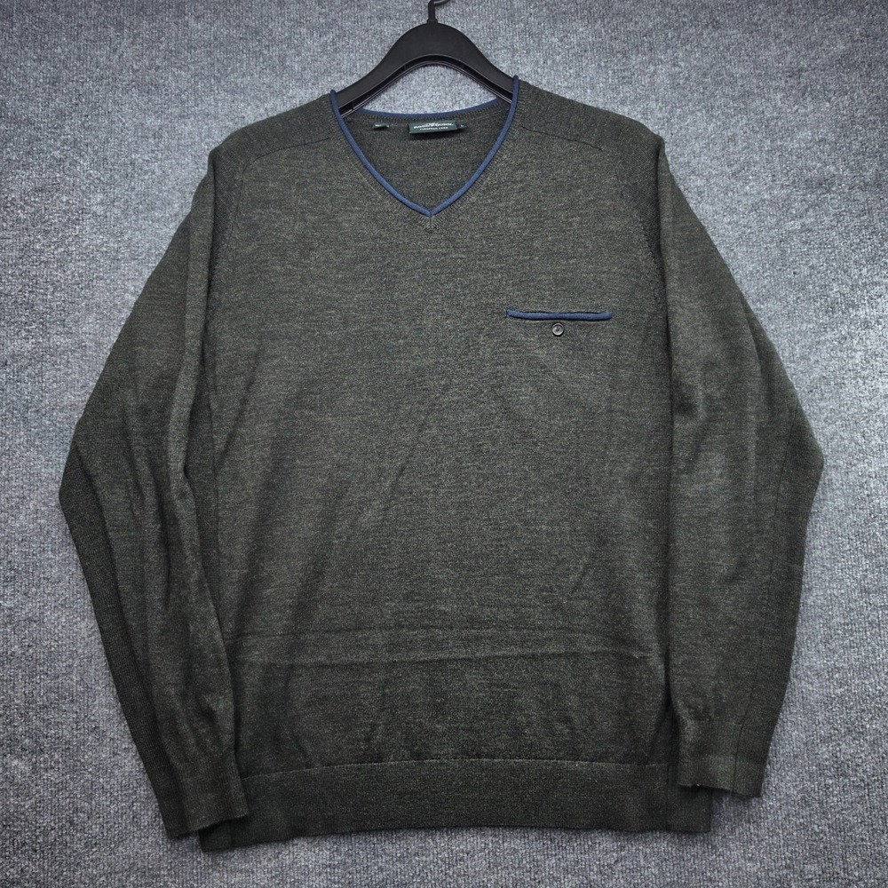 Rodd & Gunn Mens V-Neck Sweater Olive Green 100% Extrafine Merino Wool Large‎ L